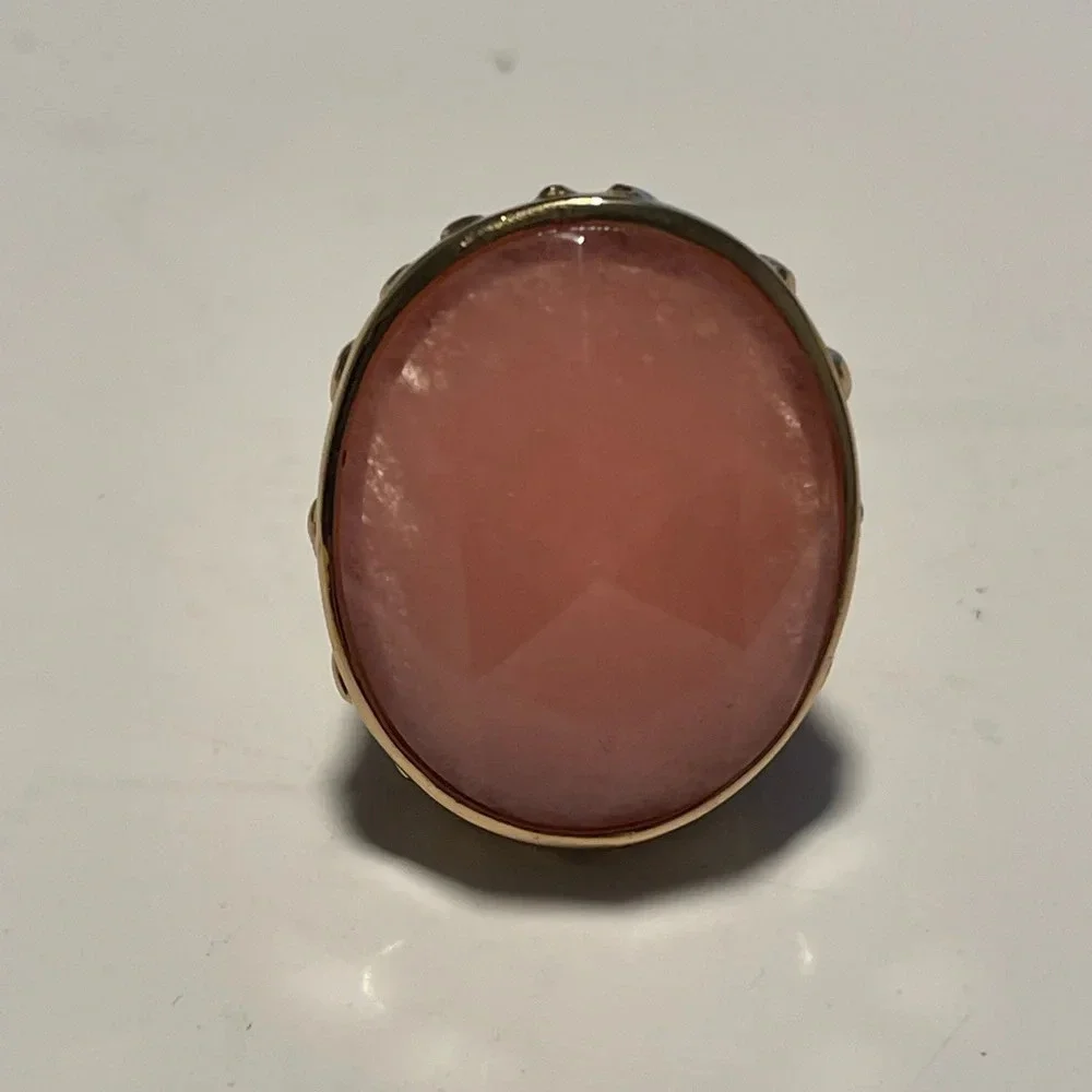 Barse Bold Peach Adventurine Faceted Bronze Statement Ring Women’s 7